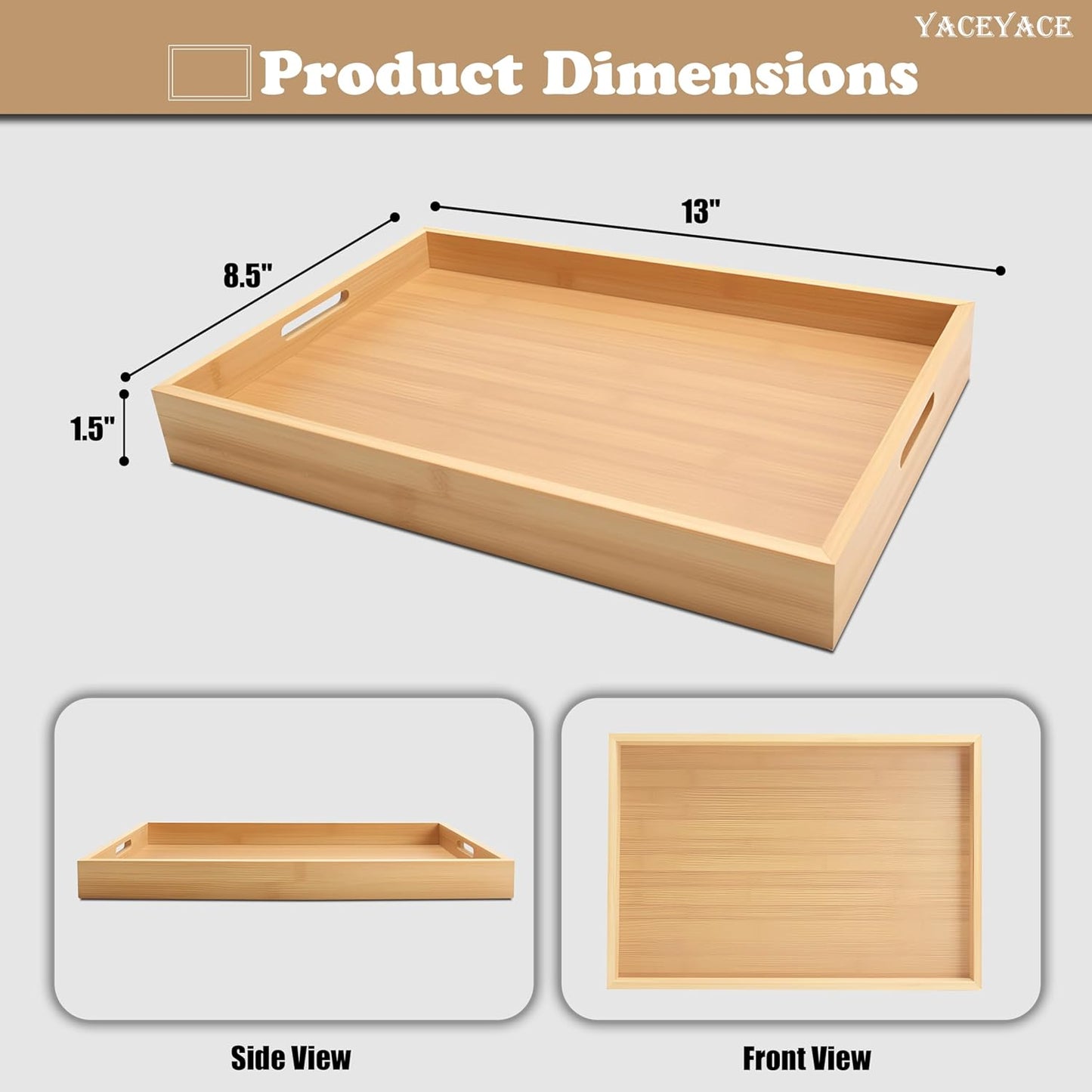 Serving Tray, 13"x8.7"x1.5" Small Bamboo Serving Trays for Party, Coffee Table, Ottoman, Breakfast, Dining, Home Decor, Bathroom, Bar