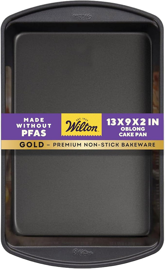 Wilton Gold Non-Stick 13 x 9 Inch Oblong Baking or Roasting Pan, Stainless Steel Bakeware, Made without PFAS, Packaging May Vary