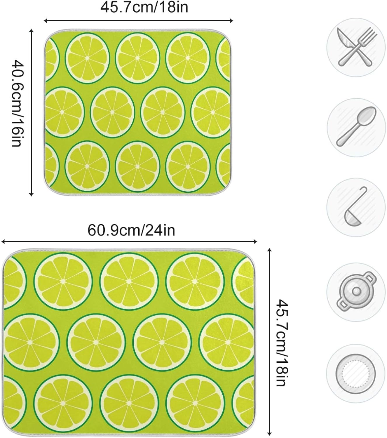 Fruits Sliced Lemon Dish Drying Mats 16 x 18 Inch Super Absorbent Microfiber Dish Drainer Rack Mats Soft Heat Resistant Drying Protector Pad for Kitchen Counter Sinks Dining Table