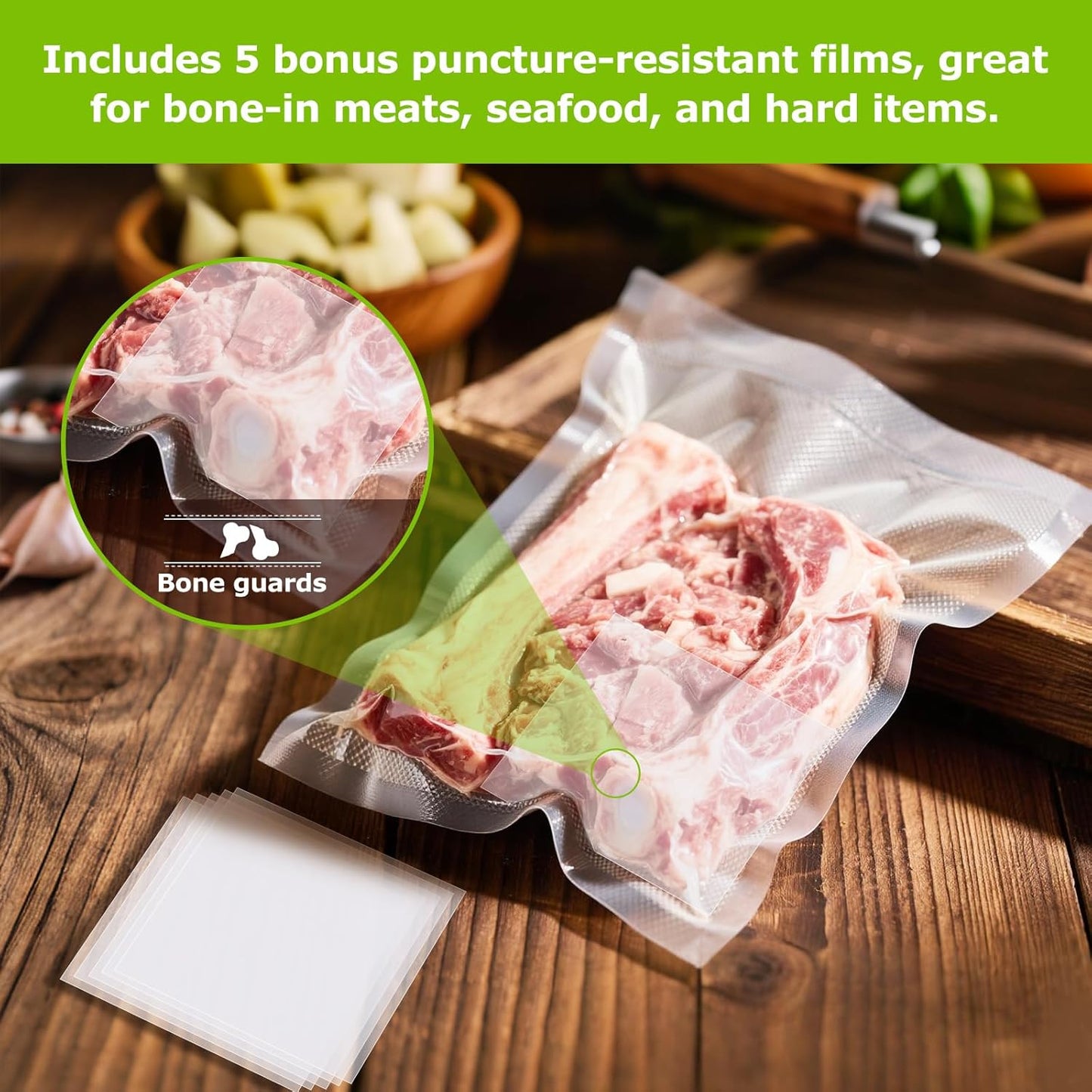 Bonsenkitchen Precut Vacuum Food Sealer Bags 100 Pint 6" x 10", BPA Free, Commercial Grade Textured Food Vacuum Sealer Bag, Thick Embossed Bags for Food Storage and Sous Vide Cooking VB3204