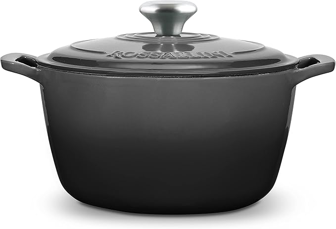 Signature Enameled Cast Iron Dutch Oven, Non-Stick Serving Pot with Tight Fitting Lid for Perfect Roasting, Baking, Sauteing, and Bread Making | 13.5Q (12.7L) - Oyster Grey