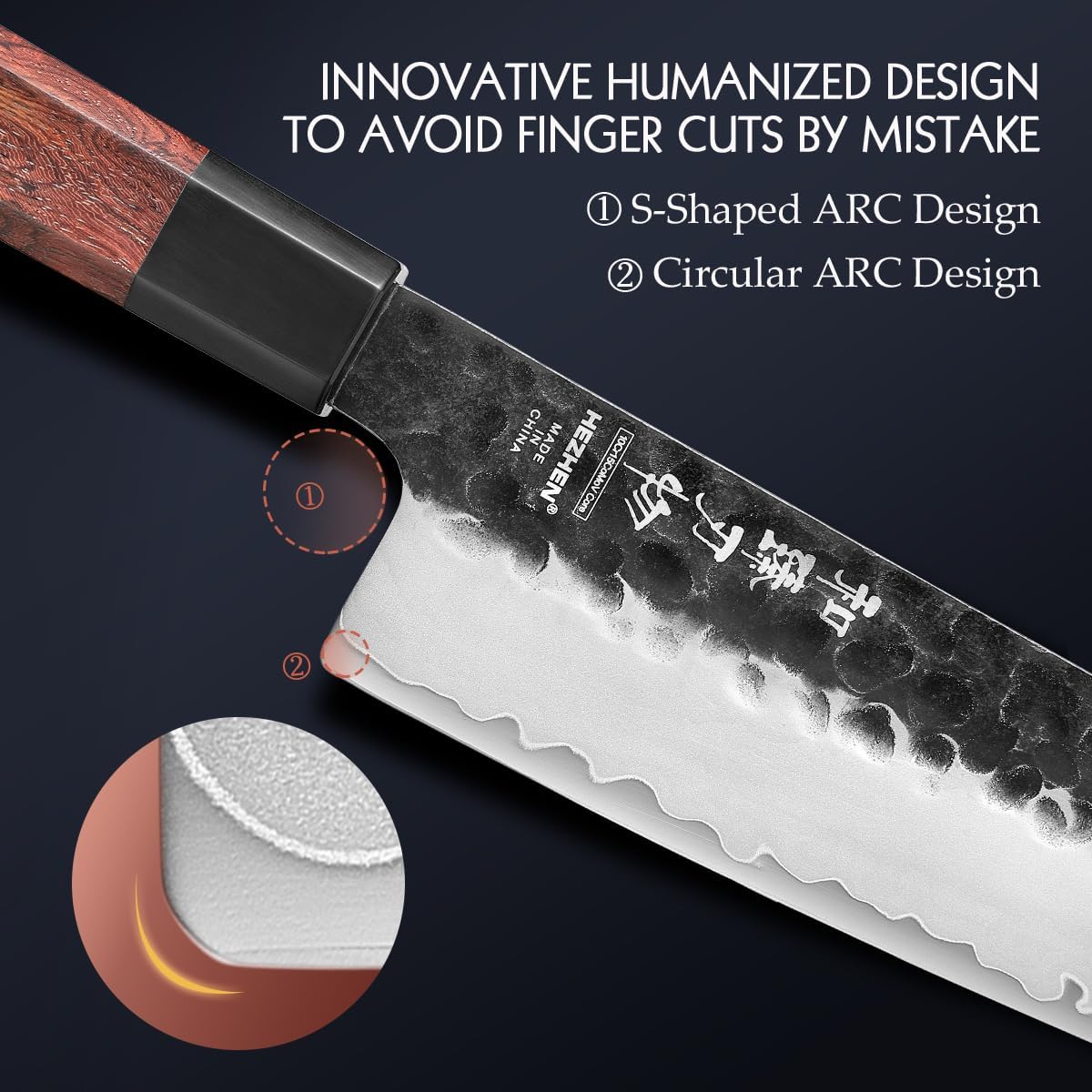 HEZHEN- 8.5” Chef Knife, 3 Layers High Carbon Clad Steel Kiritsuke Knife, Composite Forging Steel, Professional Japanese Kitchen Knife, Redwood Octagonal Handle With Wooden Knife Sheath