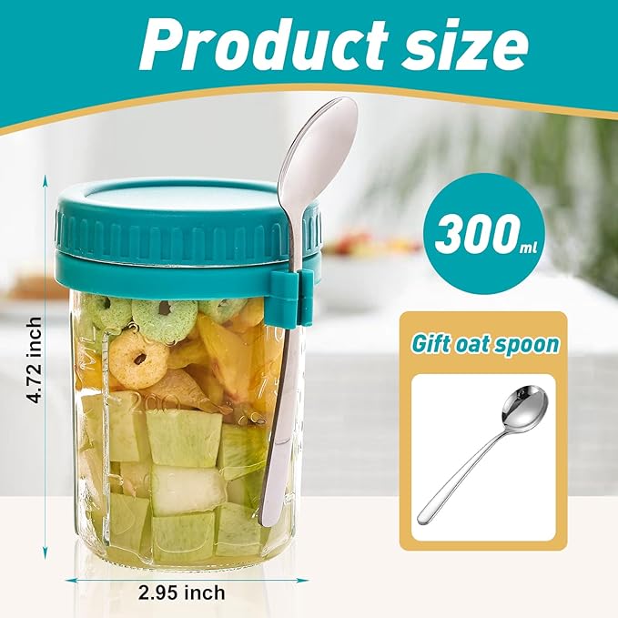 YUNCANG 6 Pack 16oz Overnight Oats Containers with Lids and Spoons, Glass Mason Overnight Oats Jars, Large Capacity Airtight Jars for Milk, Cereal, Fruit
