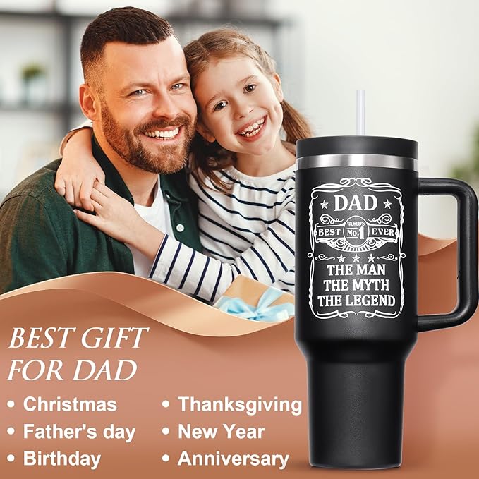 Dad Gifts, Christmas Gifts for Dad from Daughter Son, 40 OZ Tumbler with Handle Gift for Father, Men, Father in Law, Husband, Best Ever Cupholder Friendly Unique Birthday Gift Insulated Cup from Wife