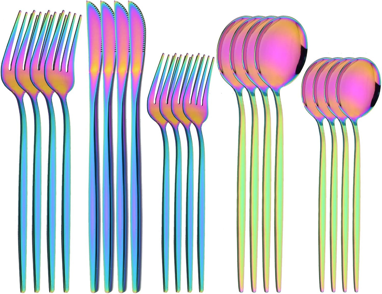 Silverware Set – 20 Piece Family Dinnerware Set – Flatware Set Service For 4 – Rainbow Tableware Sets – Cutlery Great For Family Gatherings & Daily Use – Spoons, Knives, Forks