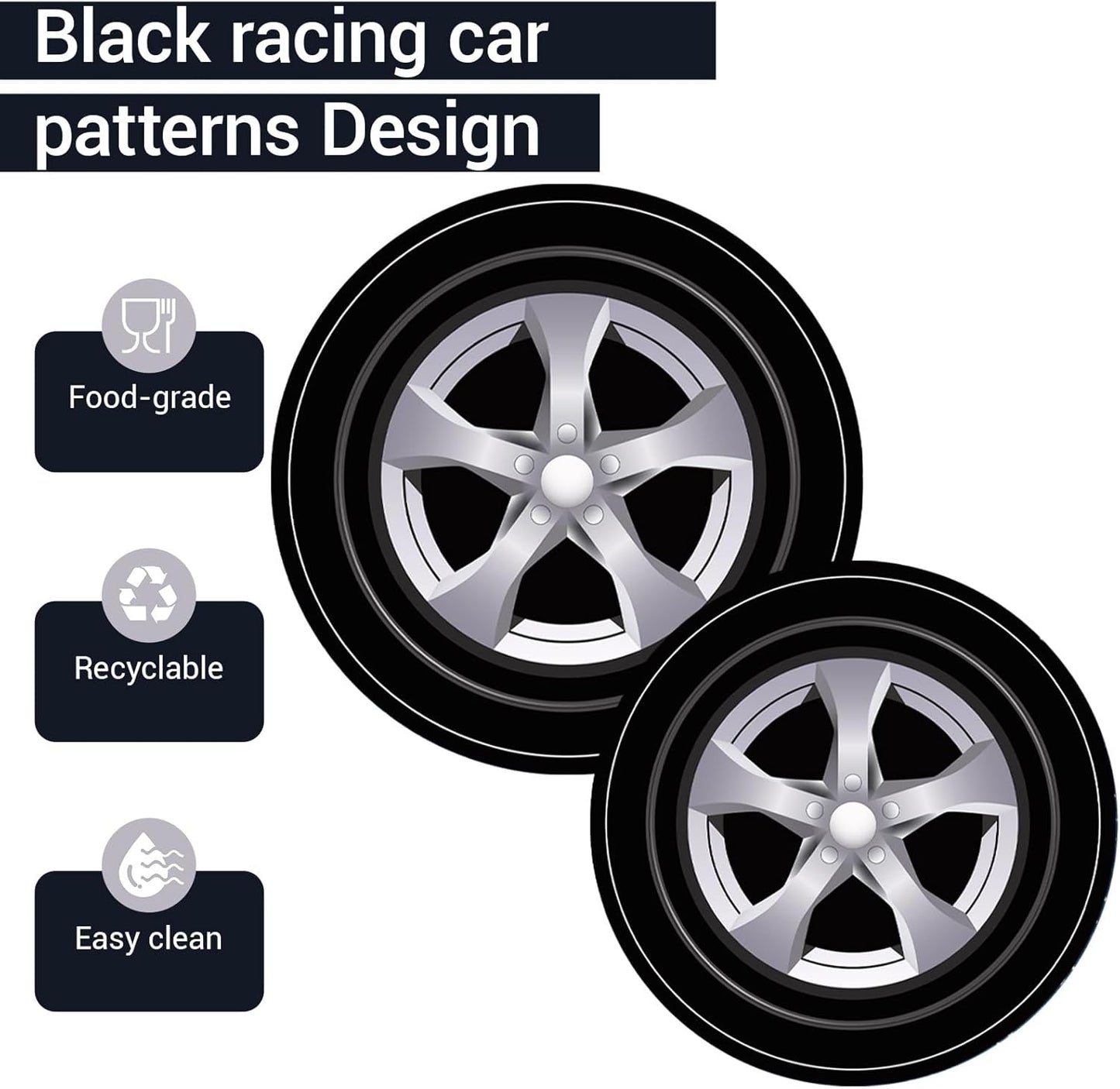 DTDO 96Pcs Race Car Party Plates and Napkins Set Include Wheels Track Napkins Black Forks Disposable Racing Themed Birthday Dinnerware for Boys Birthday Decorations Serves 24