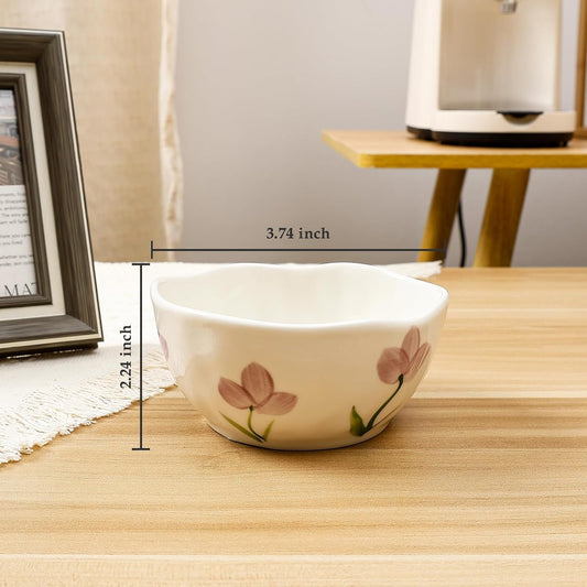 Koythin Ceramic Cereal Bowl, Cute Flowers Pattern Kitchen Bowls for Cereal, Salad, Pasta, Soup, Dessert, Serving, Home Decor, Microwave and Dishwasher Safe (Purple Tulip)