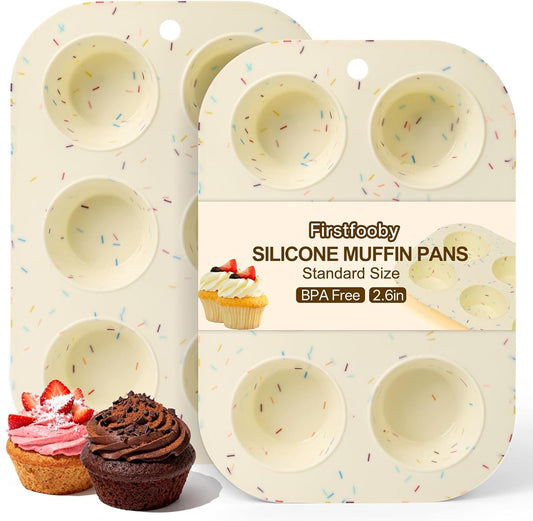 2 Pack Silicone Muffin Pan for Baking, Regular Size Nonstick Cupcake Pan, 6-Cup Silicone Muffin Tin BPA Free Dishwasher Safe, Great for Muffin Cupcake Brownie Egg Tart