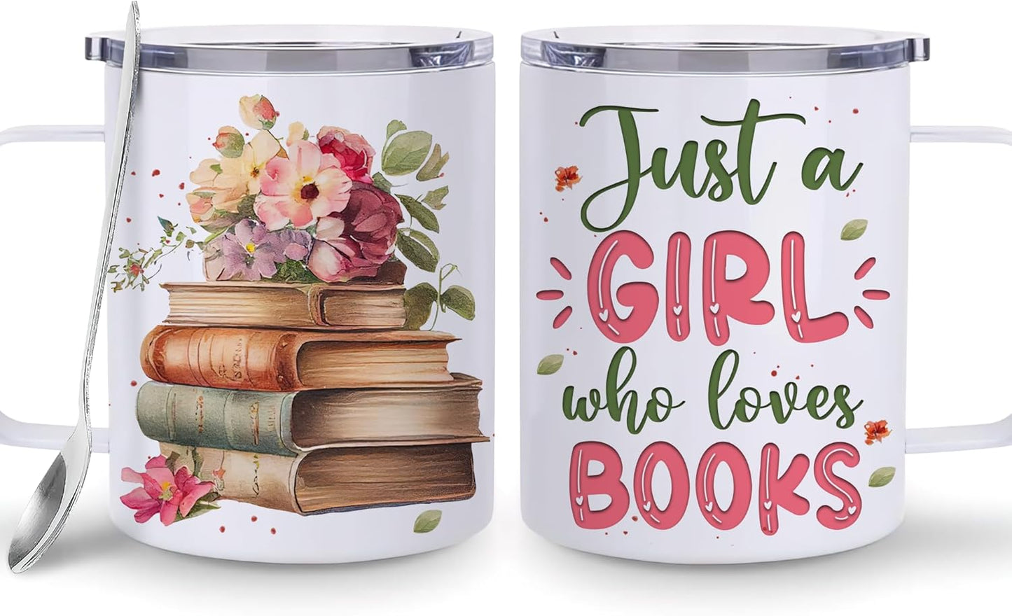 Hyturtle Book Cup Gifts For Book Lovers - Just A Girl Who Loves Books Coffee Mug Stainless Steel 12oz - Reading Gift For Bookworm, Librarians, Readers - Birthday Christmas Gift For Women, Her, Girls