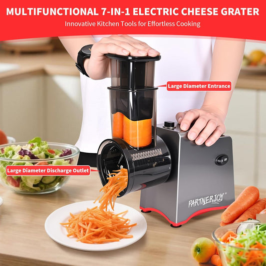 Electric Cheese Grater,7 In 1 Electric Cheese Grater for Block Cheese,250w Electric Slicer Shredder, Automatic Electric Grater,Cheese Graters Machine For Cheeses, Fruits, Vegetables