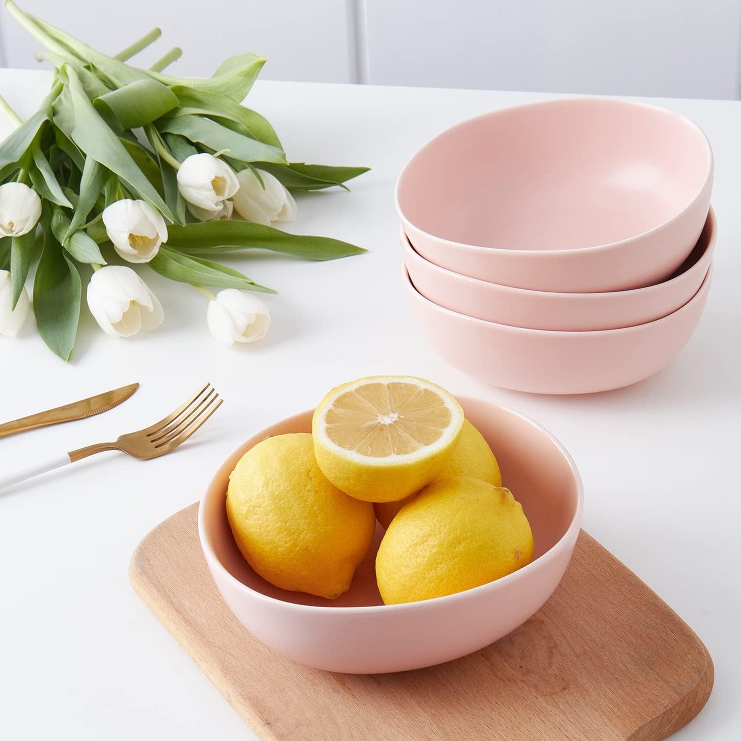 Stone Lain Delilah 6-inch Bowl 6-Piece Dish Set, Porcelain, Blush