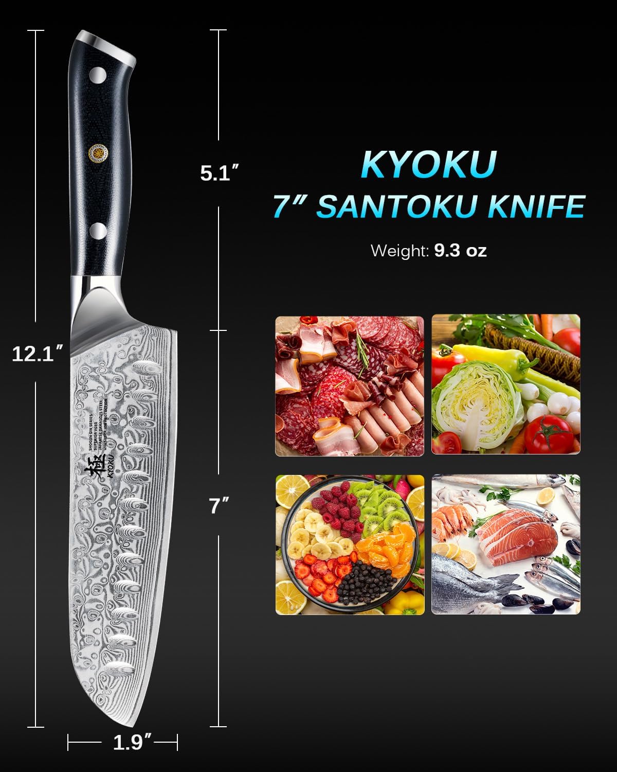 KYOKU Gin Series 7" Santoku Knife, Japanese Chef Knife VG10 Damascus Stainless Steel Kitchen Knife with Silver Ion Blade G10 Handle Mosaic Pin