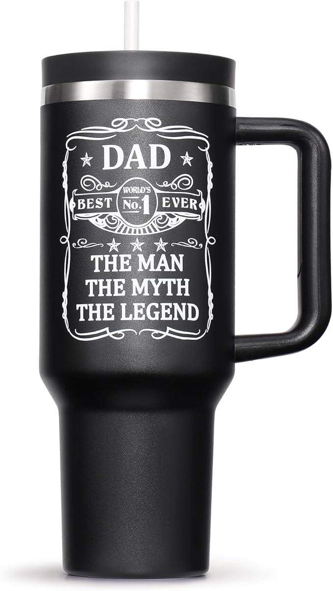 Dad Gifts, Christmas Gifts for Dad from Daughter Son, 40 OZ Tumbler with Handle Gift for Father, Men, Father in Law, Husband, Best Ever Cupholder Friendly Unique Birthday Gift Insulated Cup from Wife