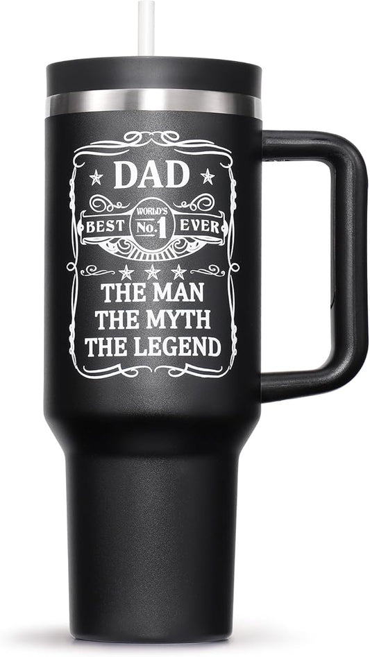 Dad Gifts, Christmas Gifts for Dad from Daughter Son, 40 OZ Tumbler with Handle Gift for Father, Men, Father in Law, Husband, Best Ever Cupholder Friendly Unique Birthday Gift Insulated Cup from Wife