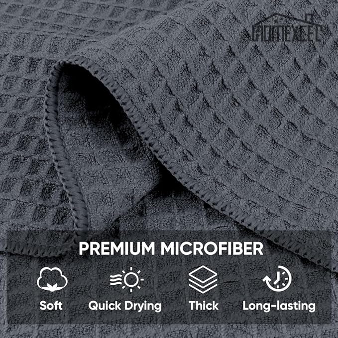 HOMEXCEL Waffle Weave Microfiber Cleaning Cloth, 6 Pack Highly Absorbent Cleaning Rag for Household, Reusable Kitchen Towels, Scratch-Free Barista Towels, 12 x 12 Inches, Grey