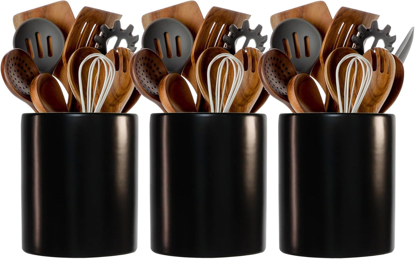 Black Utensils Holder, Caddy Cutlery Holder Silverware, Utensils Organizer Elegant Black Porcelain, Spoon Holder for Party Tableware Holder for Kitchen Table