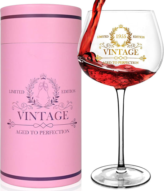 70th Birthday Gifts for Women, 20Oz Vintage 1955 Wine Glass with Golden Letter, 70 Year Old Birthday Decorations, Funny 70 Bday Gift Ideas For Women, Friends, Sister, Mom - Turning 70 Present