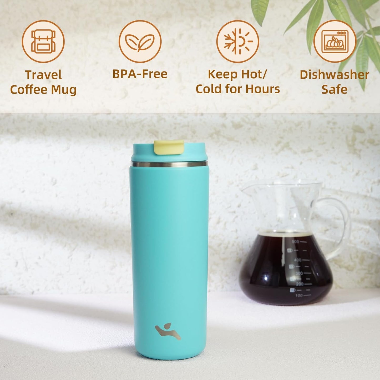 Tumbler with Lid, 16 oz Travel Coffee Mug Double Wall Vacuum Stainless Steel Thermal Metal Cup Insulated Water Bottle,Ice Blue