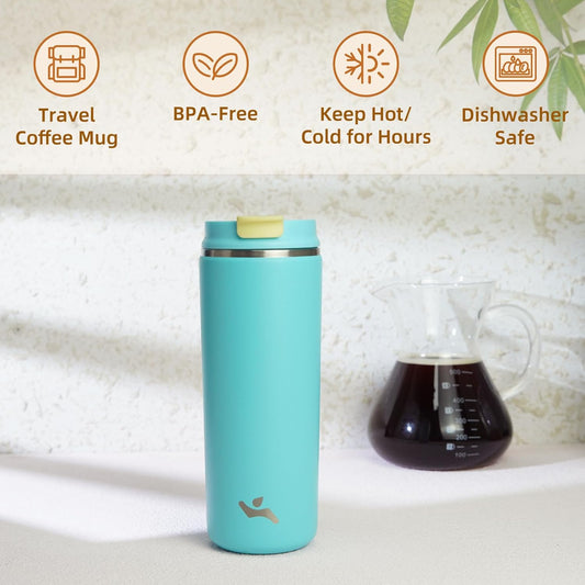 Tumbler with Lid, 16 oz Travel Coffee Mug Double Wall Vacuum Stainless Steel Thermal Metal Cup Insulated Water Bottle,Ice Blue