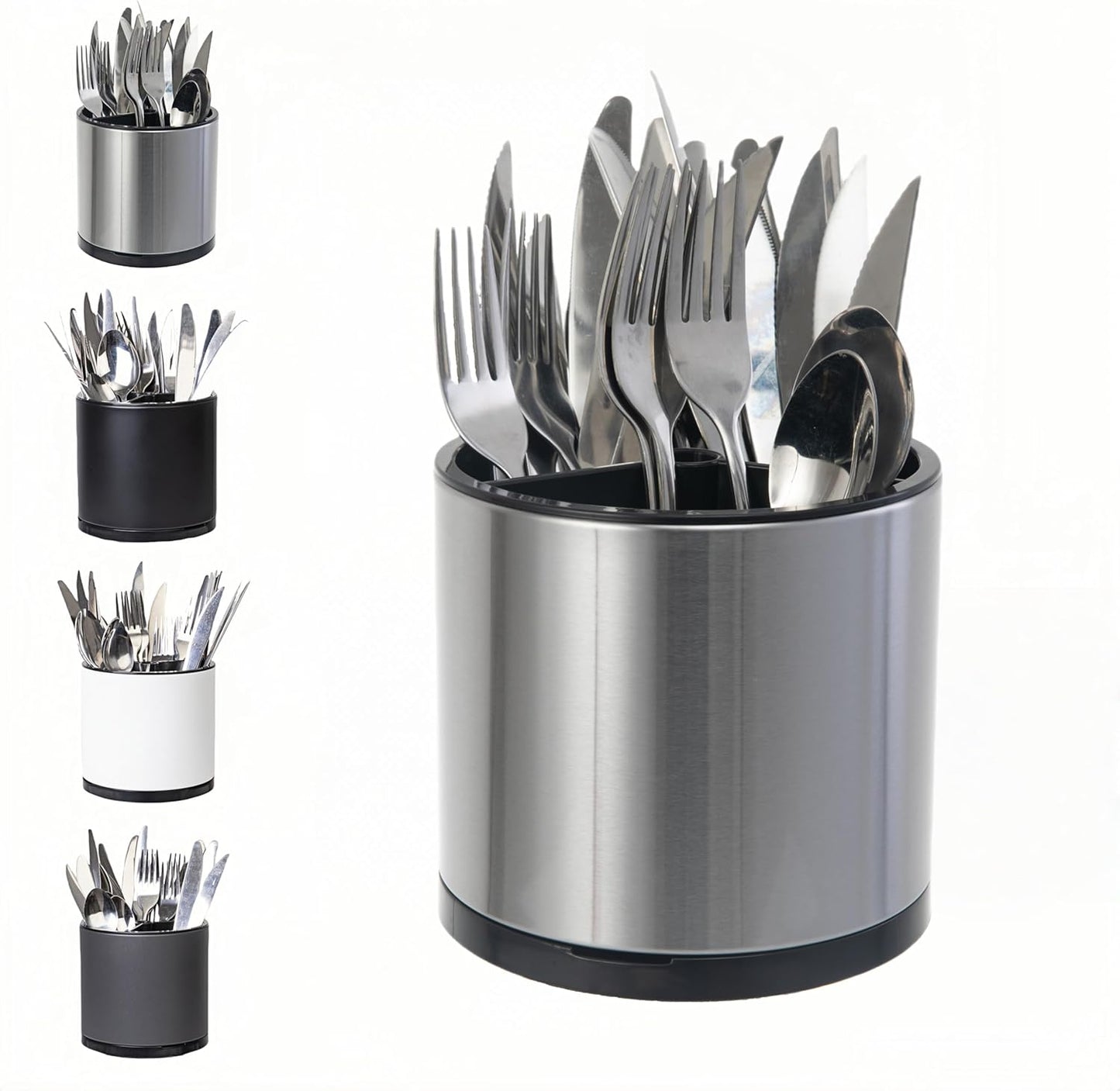 Utensil Holder, 360°Rotating Kitchen Utensil Holder For Counter,Cooking Silverware Organizer Stainless Steel Caddy Flatware Spoon Spatula Tool Cutlery Container