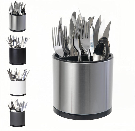 Utensil Holder, 360°Rotating Kitchen Utensil Holder For Counter,Cooking Silverware Organizer Stainless Steel Caddy Flatware Spoon Spatula Tool Cutlery Container