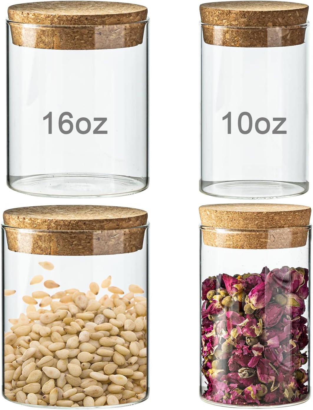 Airtight Glass Storage Containers with cork Lid, for Kitchen Pantry Organization and Storage jar，Ideal for Coffee Beans Snacks Flour Cereal Sugar Tea (2.55in*2pcs and 3.34in*2pcs)