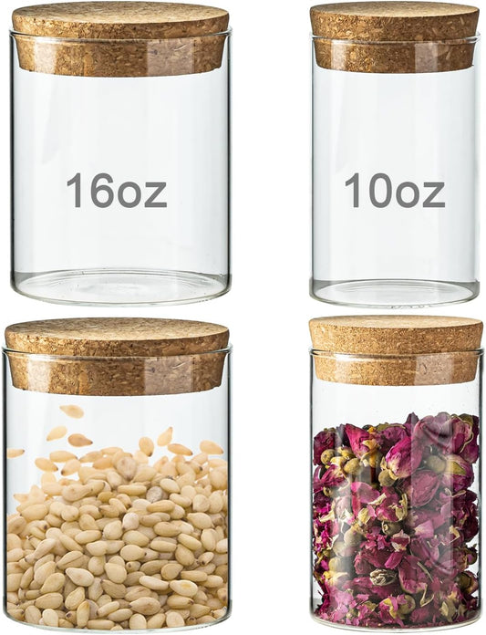 Airtight Glass Storage Containers with cork Lid, for Kitchen Pantry Organization and Storage jar，Ideal for Coffee Beans Snacks Flour Cereal Sugar Tea (2.55in*2pcs and 3.34in*2pcs)