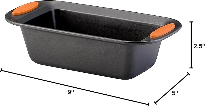 Rachael Ray Yum-o! Bakeware Oven Lovin' Nonstick Loaf Pan, 9-Inch by 5-Inch Steel Pan, Gray with Orange Handles (Pack of 6)