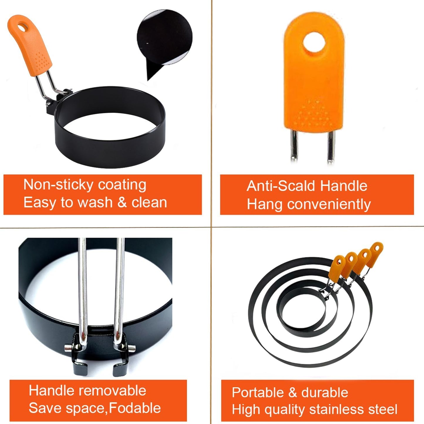 Pancake Ring for Griddle,2 Packs 6 Inch Omelette Ring for Griddle,6" Non-stick Stainless Steel Pancake Egg Ring Omelet Mold Pancake Maker Cake Creps with Silicone Handle