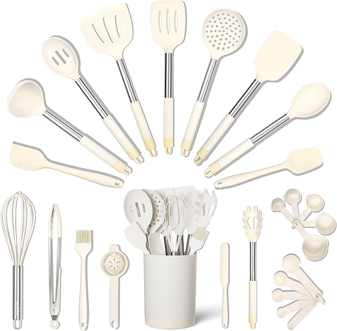 SMIRLY Kitchen Utensils Set, 26PCS Silicone Cooking Utensils Set, Spatula Set with Holder, Stainless Steel Kitchen Gadgets for Home and Kitchen