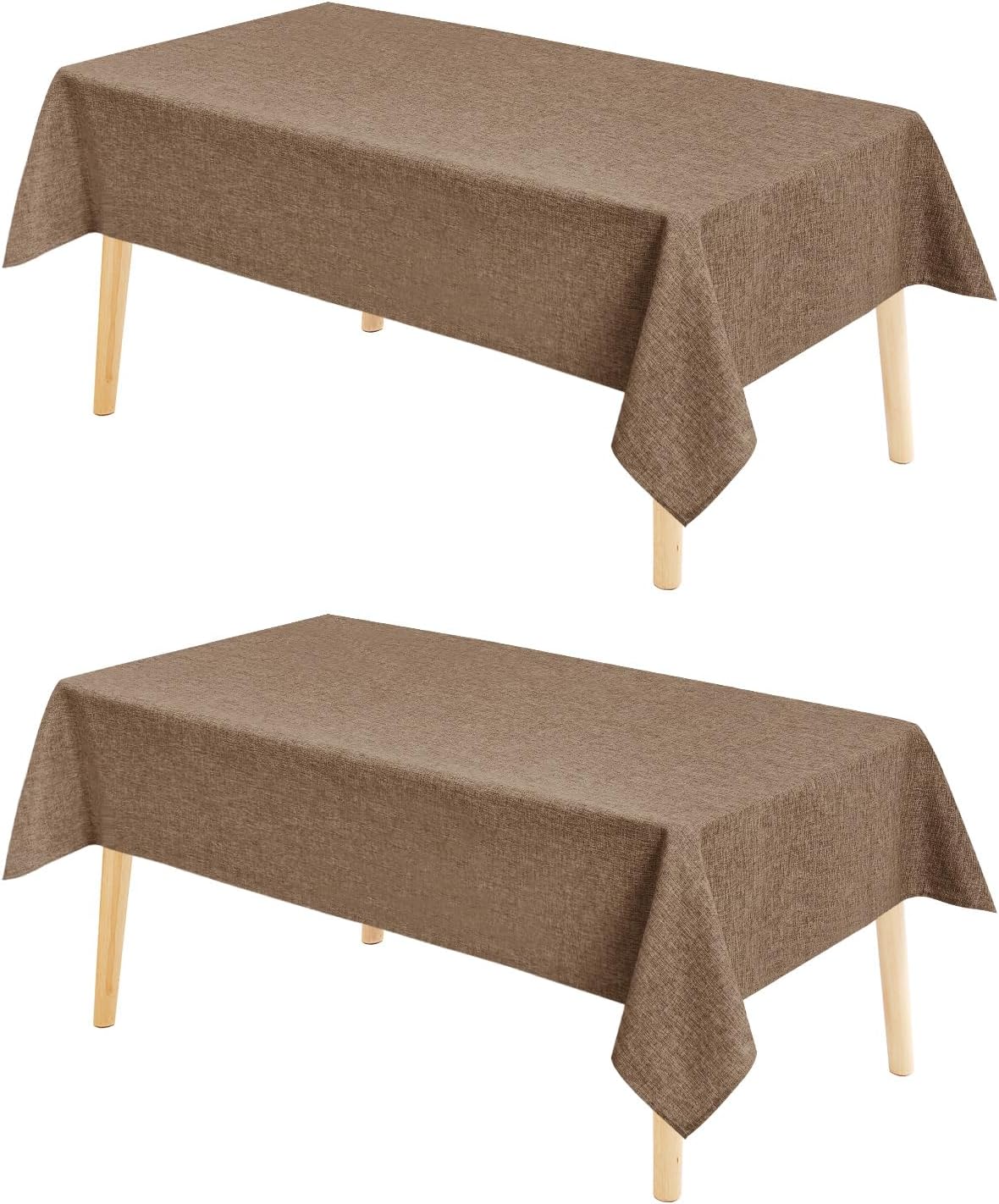 Hiasan 2 Pack Faux Linen Rectangle Tablecloth - Wrinkle and Stain Resistant Washable Table Cloth for Kitchen Dining Room Holiday Table Cover for Party Dinner, Khaki, 54 x 80 Inch