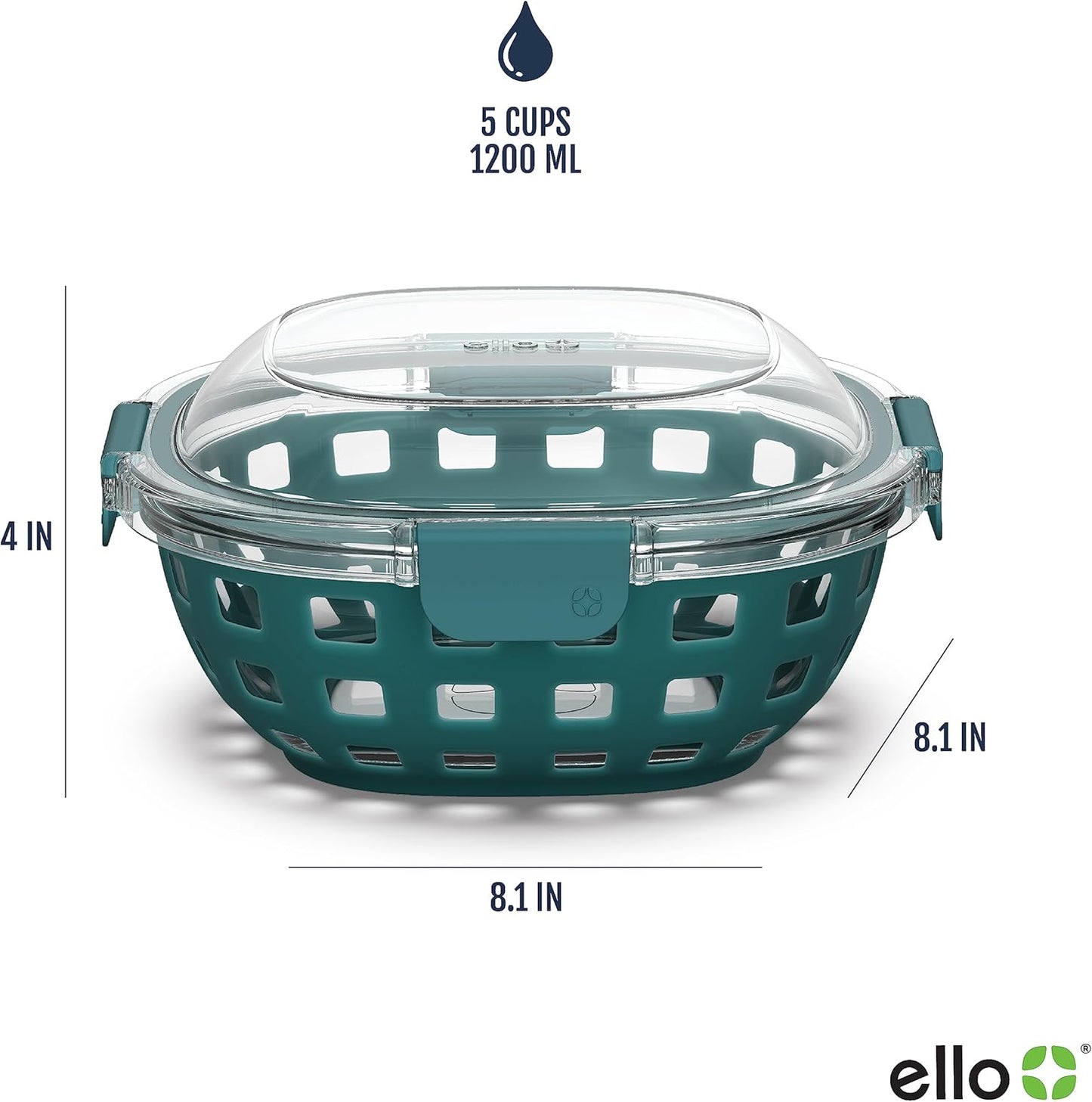 Ello Duraglass Meal Prep Lunch Bowl Container, 5 cup- Glass Food Storage Container with Silicone Sleeve and Airtight BPA-Free Plastic Lid, Dishwasher, Microwave, and Freezer Safe