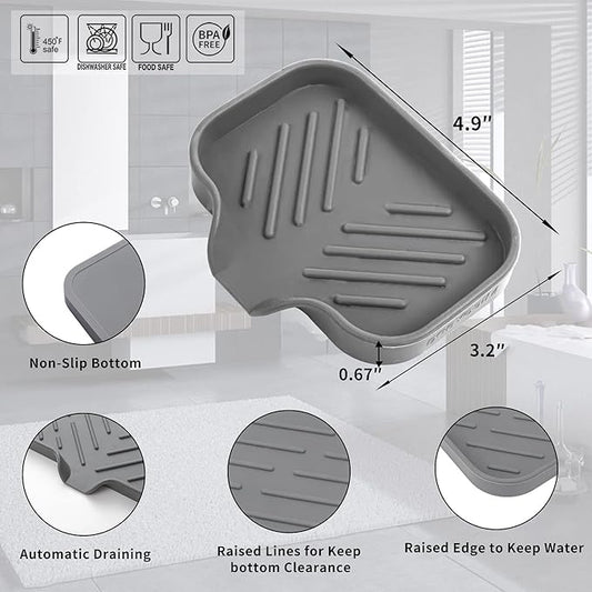 Silicone Bathroom Soap Dishes with Drain Spout-Bathroom and Kitchen Sink Organizer,Sponge Holder,Dish Soap Tray,Perfect for Dispenser,Scrubber,Bottle,Cup on Sink or Counter-Grey 4.9"×3.2"