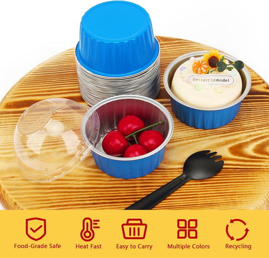 5oz Muffin Tins with Lids 50 Pack,Free-Air Aluminum Foil Cupcake Liners Baking Pans,Jumbo Muffin Liners Cupcake Pans,Disposable Ramekins Muffin Cups Containers-Blue
