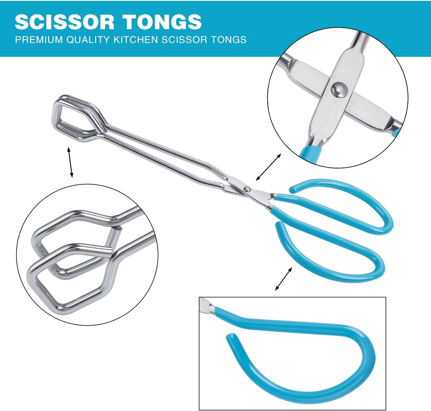 MSY BIGSUNNY Scissor Tongs Heavy Duty Cooking Tongs with Soft Handles (Stainless Steel, blue 10")