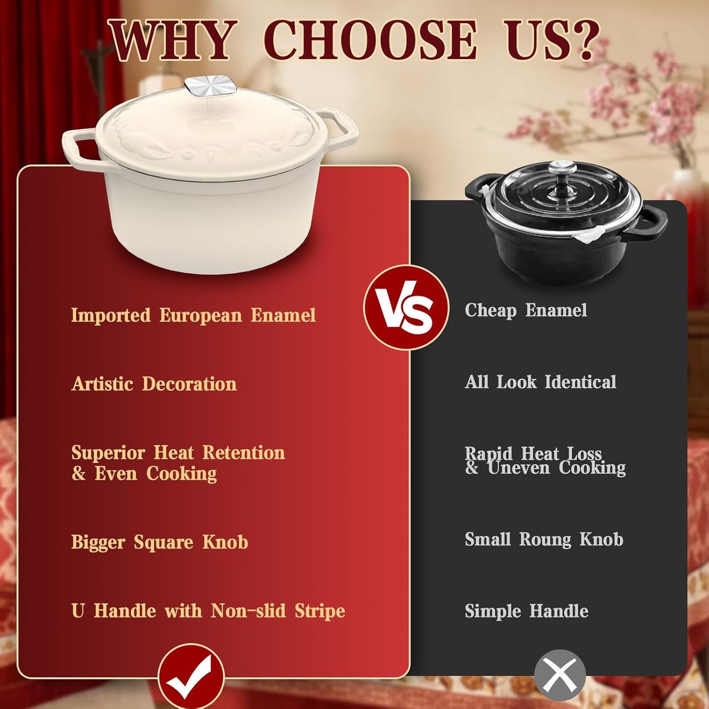 Enameled Cast Iron Dutch Oven - 5QT Dutch Oven Pot with Crab Lid & Oversized Knob & Ergonomic Handles - Heavy Duty Cookware for Braising, Stews, Roasting, Bread Baking - Cream White