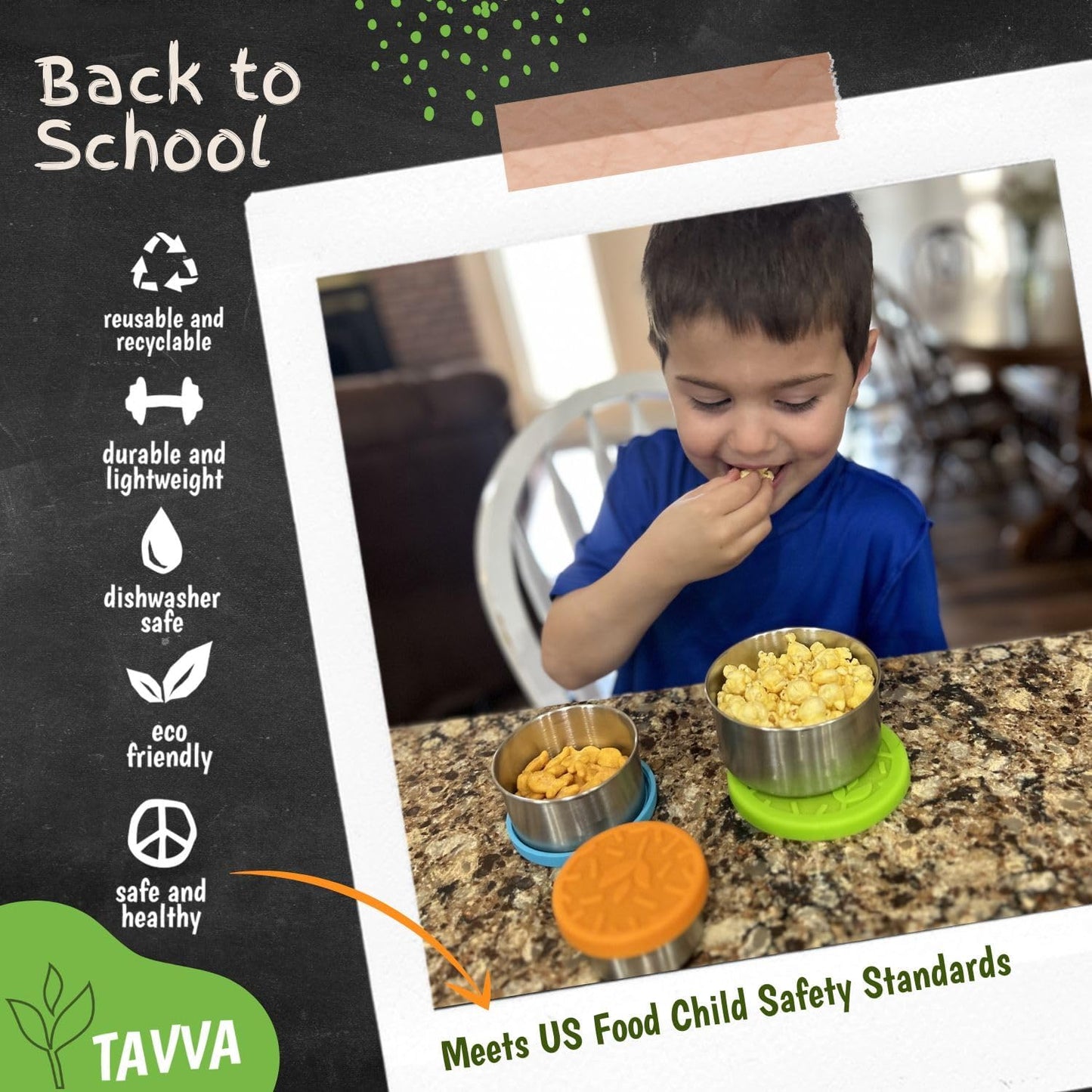 TAVVA 2 X 12 oz Stainless Steel Snack Containers with Lids - Leakproof w/Silicone Lids - BPA Free - Dishwasher & Freezer Safe - Portable & Reusable - Stainless Steel Food Containers 12 oz