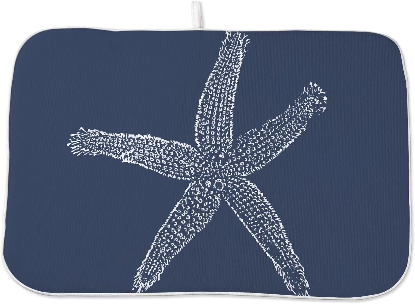 Coastal Beach Dish Drying Mat 18 x 24 inch, Summer Navy Blue Starfish Decorative Drying Mats Microfiber Absorbent Dish Washable Draining Mat for Kitchen Counter Decor