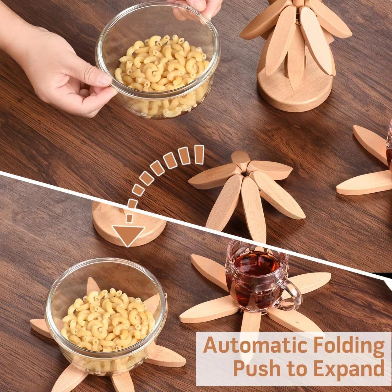 Walnut Vertical Tripod for Pot/Bowl/Teapot - 4 Tripods + 1 in Walnut, White