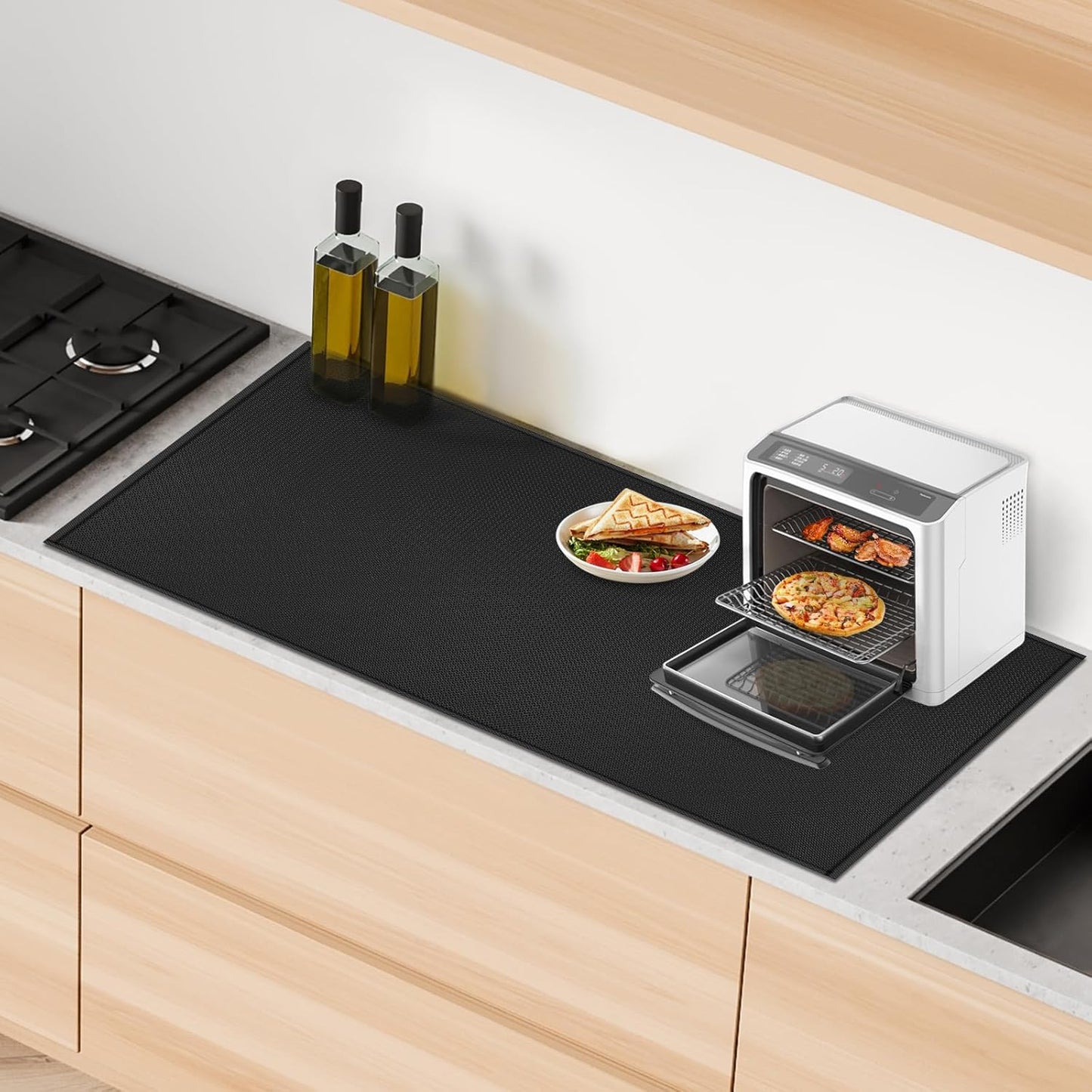 Extra Large Heat Resistant Mat for Countertop, 24 x 78in Fireproof Silicone Mats for Kitchen Counter, Easy to Clean Countertop Protector Mat for Air Fryer, Coffee Maker, Toaster, Oven, Black