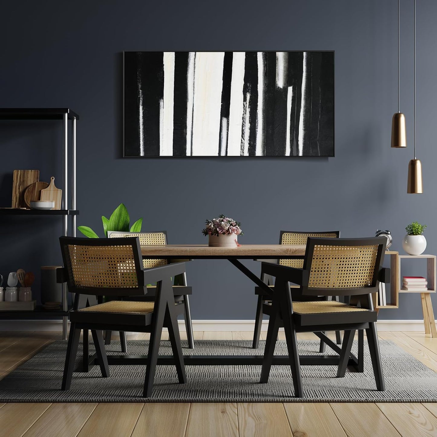 Black and White Abstract Canvas Wall Art Decor Modern Wall Decorations Home paintings Decor Wall Art Prints Framed Minimalist Stripes Artwork for Living Room Wall Bedroom Kitchen Office Decor 20"×40"