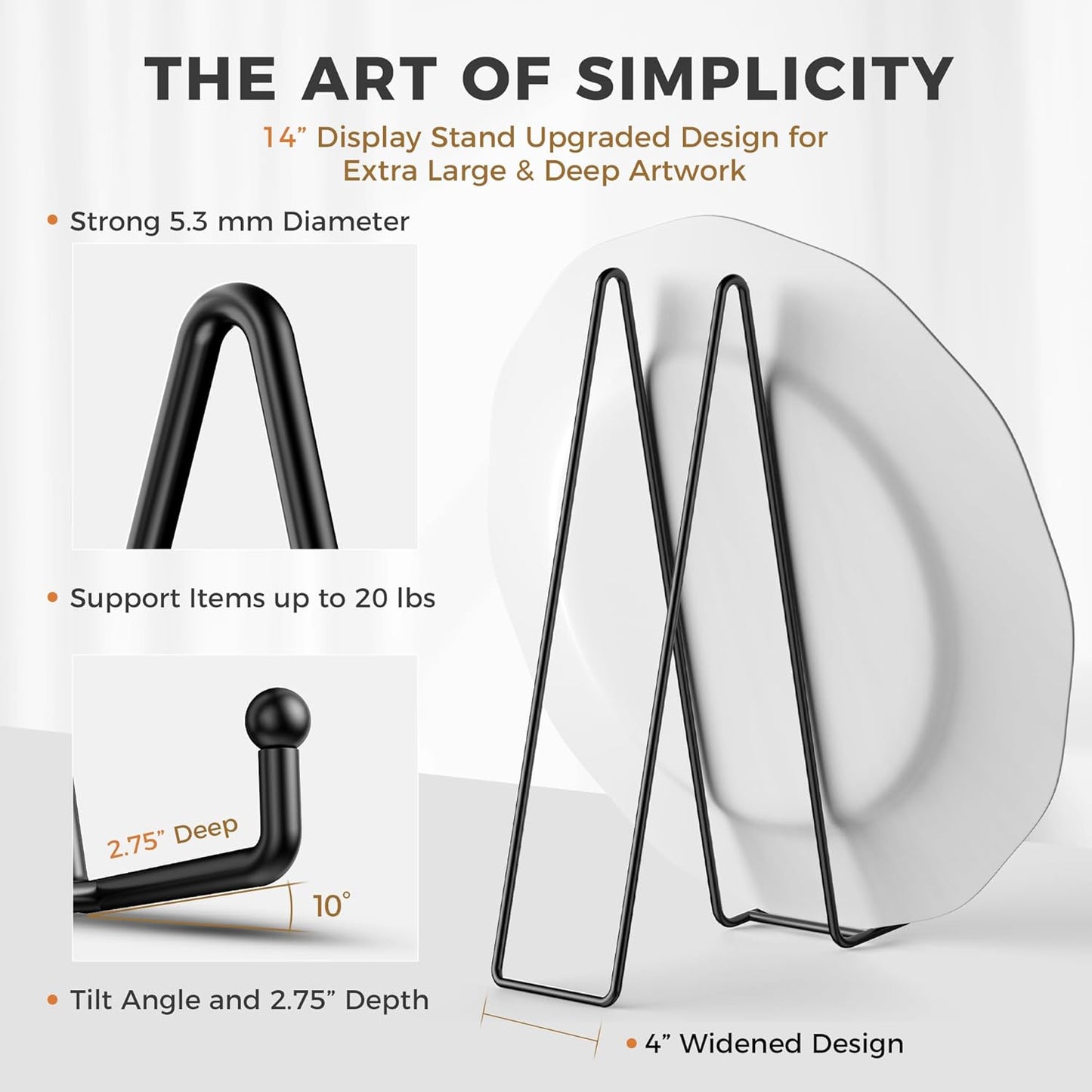 TR-LIFE 14 Inch Black Metal Plate Stand (3 Pack) - Heavy Duty Display Easel Holder for Large Picture Frames, Plates and Signs