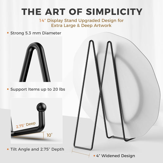 TR-LIFE 14 Inch Black Metal Plate Stand (3 Pack) - Heavy Duty Display Easel Holder for Large Picture Frames, Plates and Signs