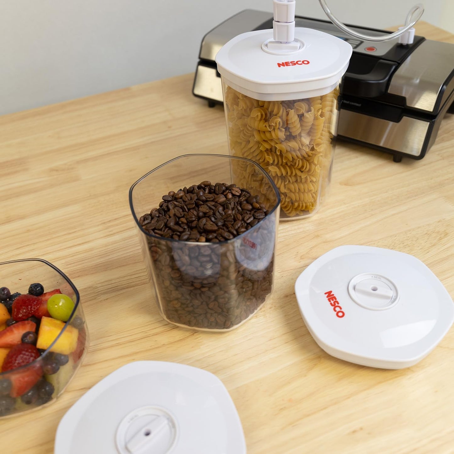 NESCO 3-Piece Vacuum Canister Set – BPA-Free Food Storage Containers with Lids, for Marinating, Meal Prep, Pantry Organization, Compatible with Vacuum Sealers