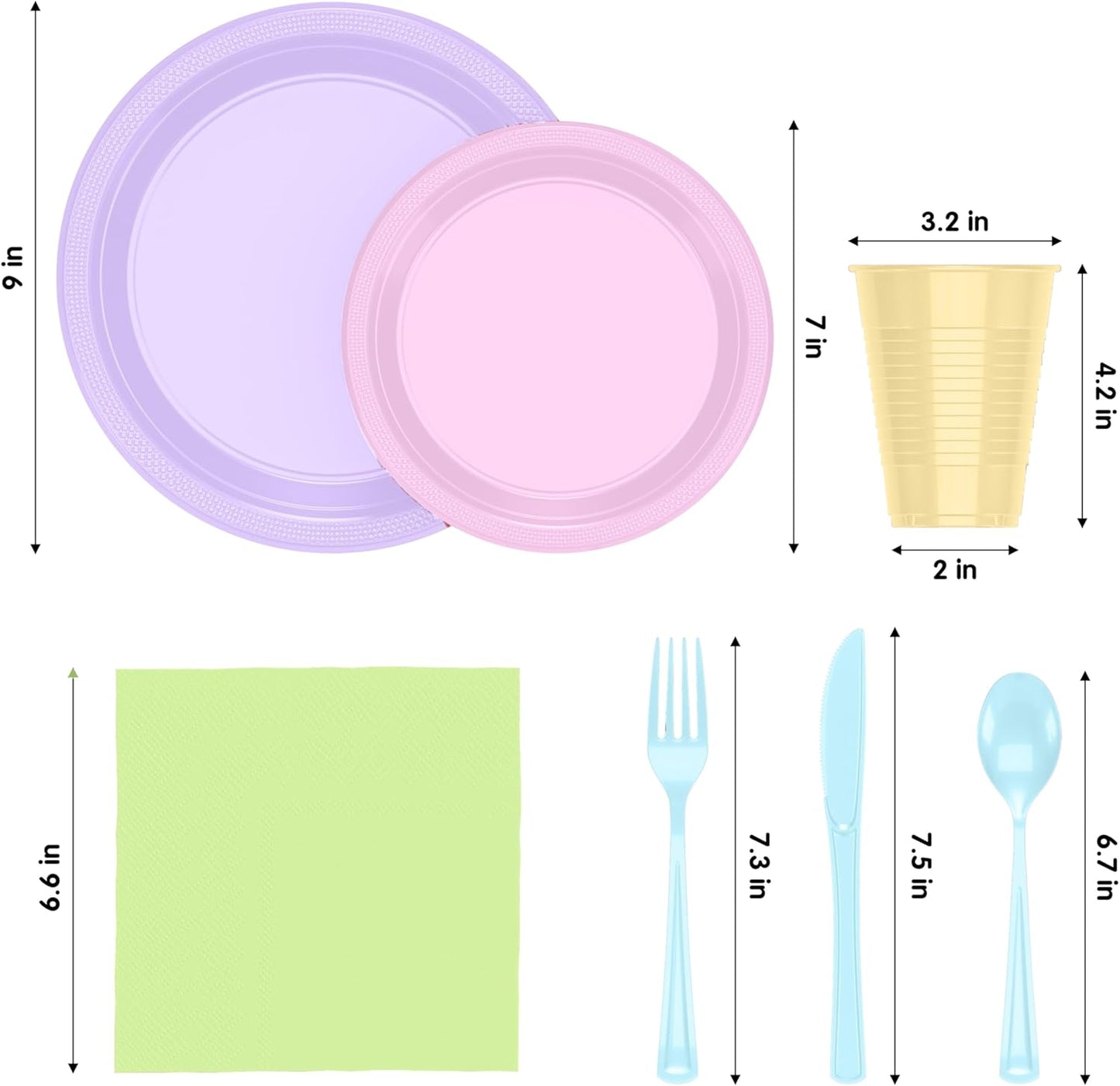 Party Solids 350 Pieces Easter Plates For Party, Easter Disposable Plates Set, 50 Of Each 9" Dinner Plate Set, 7" Dessert Plate, Cups, Napkins & Cutlery Plastic Dinnerware