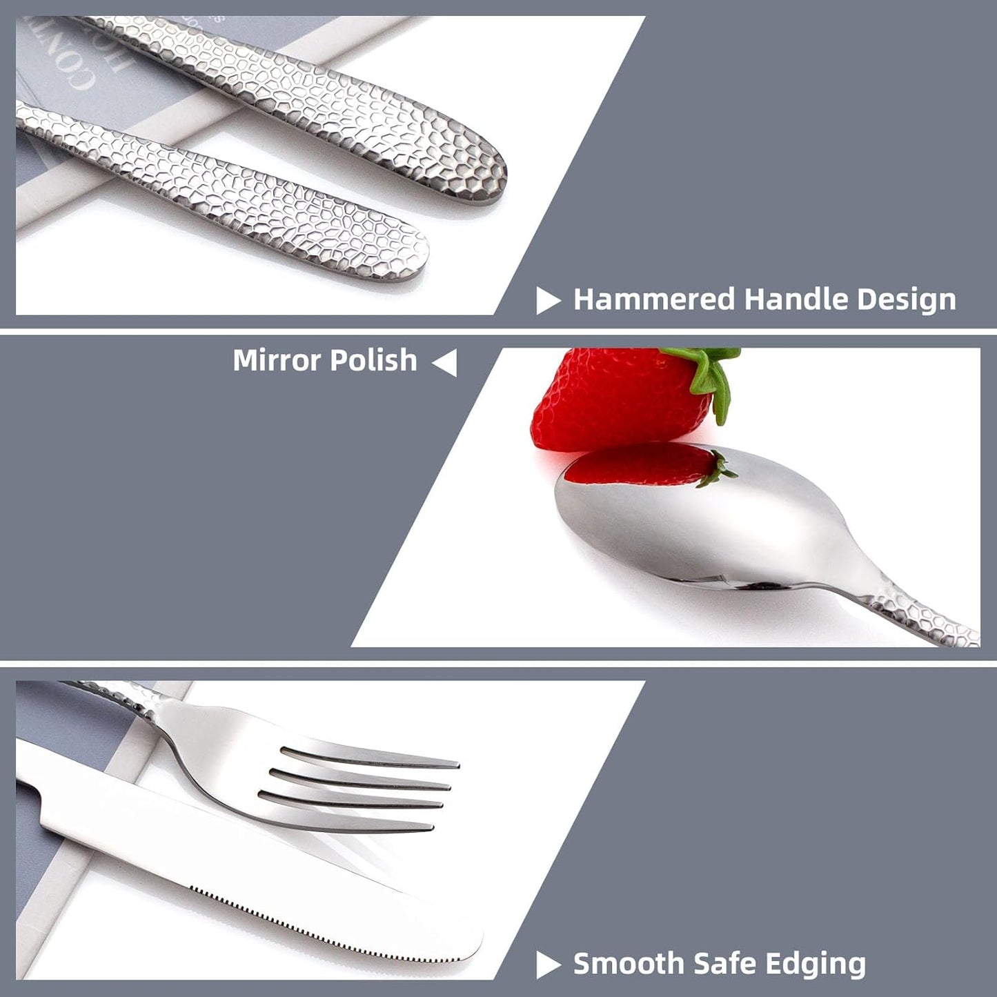 Hammered Silverware Set, CITESANA 40-Piece Heavy Duty Mirror Polished Stainless Steel Flatware Set Cutlery Set Flatware Service for 8