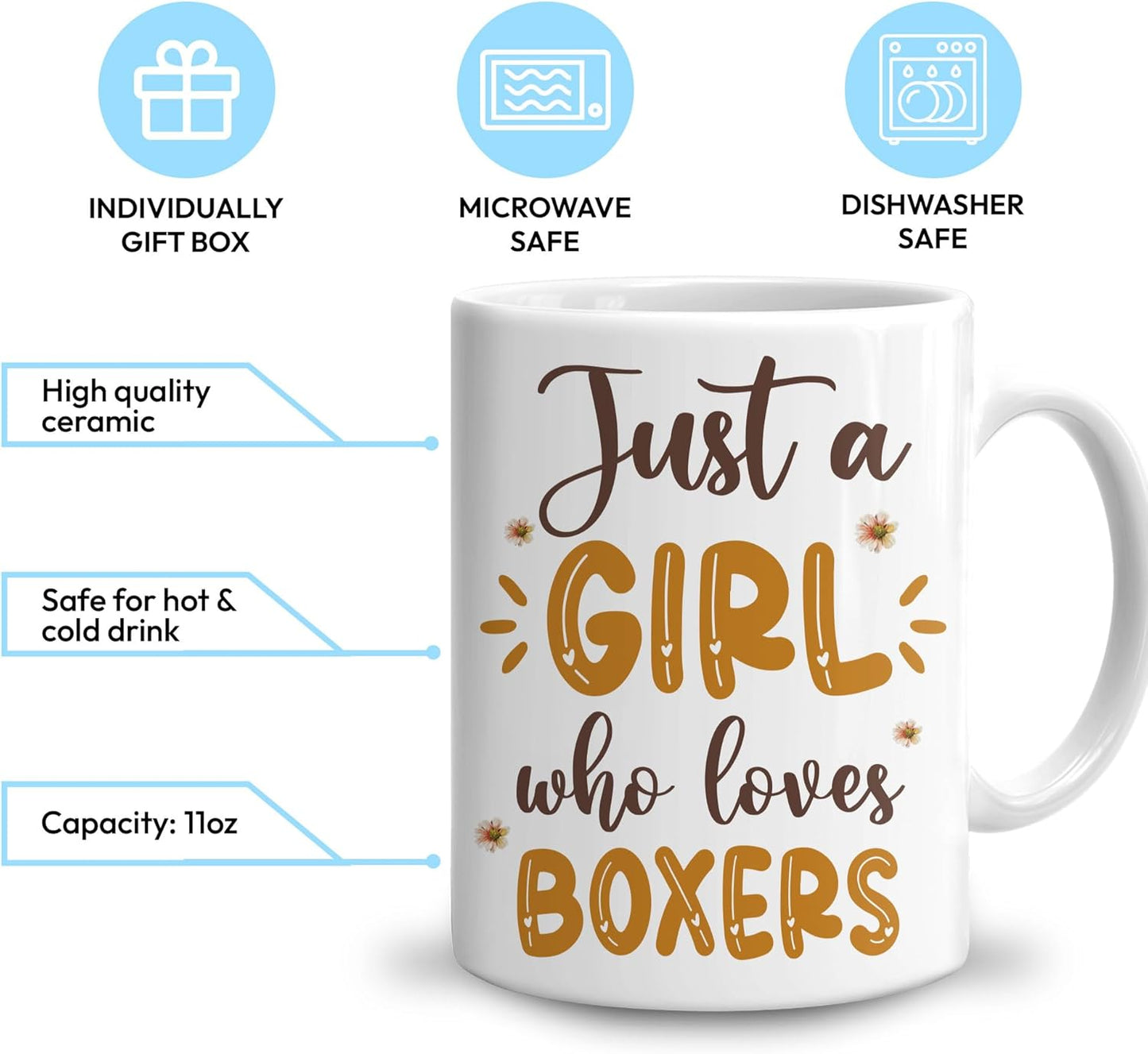Hyturtle Personalized Gifts Boxer Lover - Just A Girl Who Loves Boxers Custom Name Ceramic Coffee Mug Cup 11oz - Idea Cute Dog Lover Gifts For Women, Girl Daughter On Birthday, Christmas