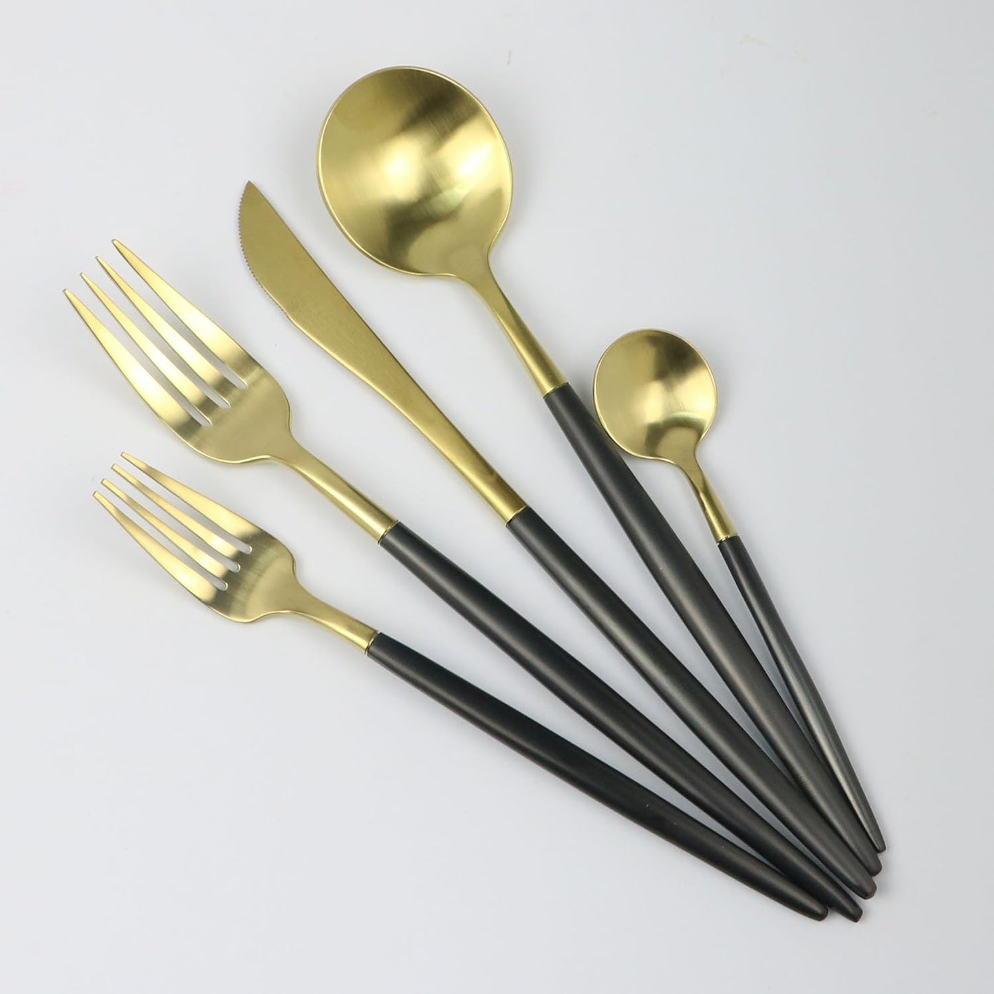 Customized 20-Piece 18/10 Stainless Steel Flatware Set, Serive for 4, With Fork Spoons Knife Teaspoon Dessert Fork for Home Kitchen Restaurant Hotel (Black + Gold)