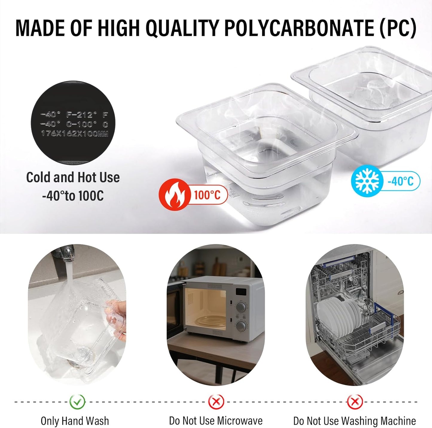 4 Pack Plastic Food Pans with Lids,1/6Size4 Inch Stackable Restaurant Clear Food Storage Containers,Polycarbonate Commercial Hotel Pans for Fruits Vegetables Beans Corns(4Pack 4" Deep)