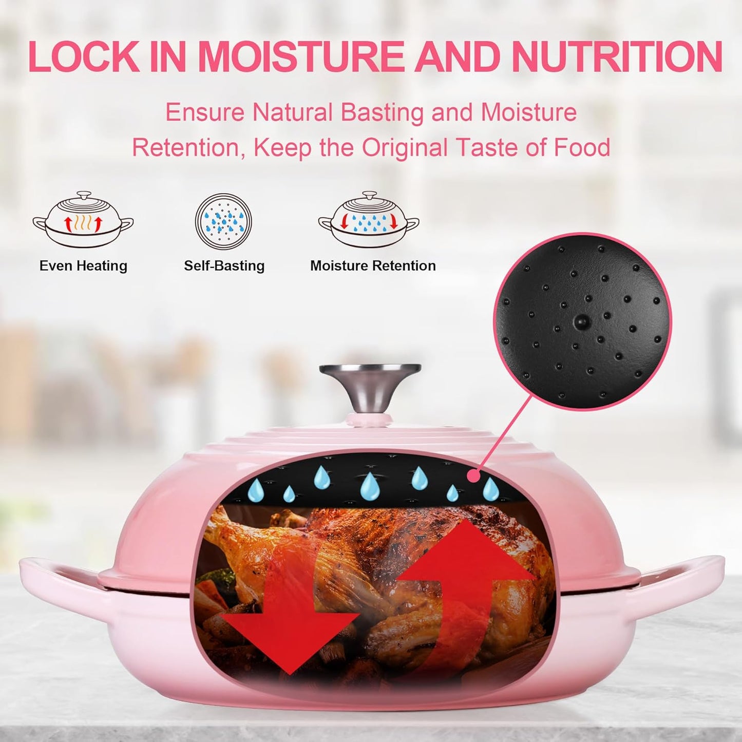 TeamFar Cast Iron Bread Dutch Oven, 6 Qt Enameled Dutch Oven Pot for Sourdough Bread Baking, with Tall Dome Lid & Round Base Pan, Self-Basting & Even-Heating, Heavy-Duty & Non-stick, Pink